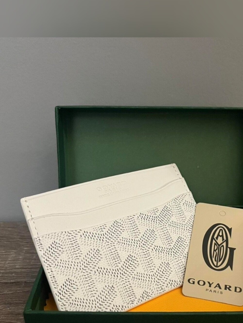 Goyard White Signature Card Holder with Patterned Lacquer